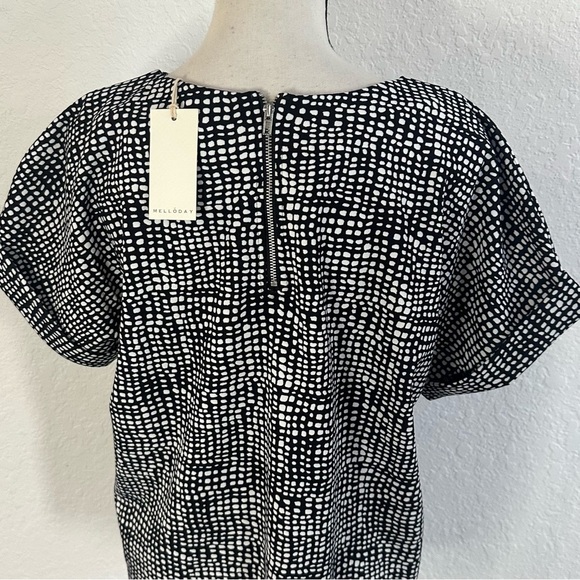 MELLODAY Black White Printed Boxy Blouse Cuff Sleeve Medium NWT Business Office - Picture 5 of 10